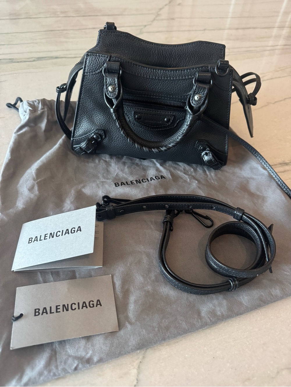 Balenciaga Black Mini Neo Classic City Satchel with Adjustable Strap